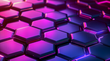 Poster - Radiant neon geometric lattice honeycomb abstract minimalist background  Futuristic digital with vivid prismatic hues glowing 3D polygons and sleek architectural design elements