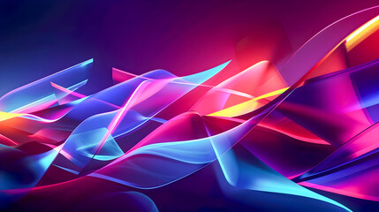 Poster - Glowing Geometric Mosaic of Vibrant Prismatic Shapes and Luminous Textures in Neon Minimalist Wallpaper Design   Abstract Digital Art with Sleek Modern Retro Futuristic Aesthetic