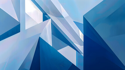 Poster - Striking minimalist abstract composition of angular geometric shapes in shades of azure a clean and simplistic design with a digital painting effect featuring crisp brushstrokes