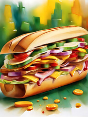 Canvas Print - Delicious sandwich Watercolor style Wall art.