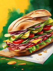 Wall Mural - Delicious sandwich Watercolor style Wall art.