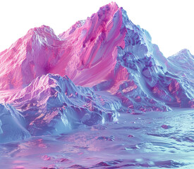 Poster - A beautiful landscape of snow-capped mountains in the distance with a vibrant pink and blue sky. PNG