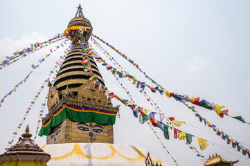 Wall Mural - Swayambhunath stupa in Nepal. Swayambhunath is one of the most sacred religious sites in Kathmandu It was built by King Manadeva and by the 13th century.