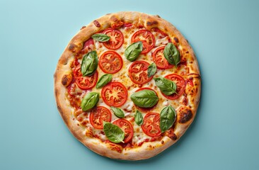 Wall Mural - Freshly Baked Margherita Pizza With Basil and Tomato Toppings