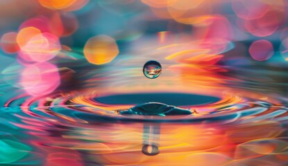 Wall Mural - a drop of water is falling into a colorful pool. ai.