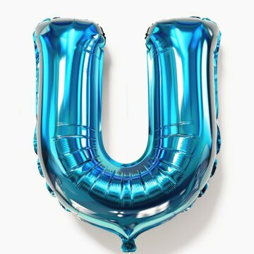 Blue balloon letter u on white background. Generative AI.