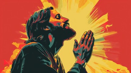 Canvas Print - Retro Vector Art of Jesus Prayer