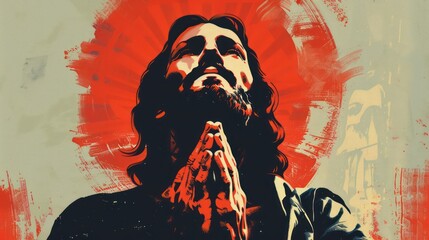 Canvas Print - Retro Vector Art of Jesus Prayer