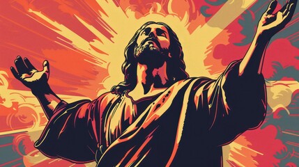 Wall Mural - Retro vector poster of Jesus loves you