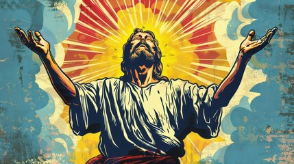 Poster - Retro vector poster of Jesus loves you