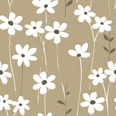 Poster - Seamless pattern muted color white flowers