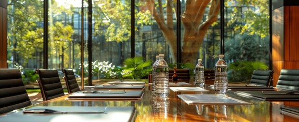 Wall Mural - Modern Conference Room With Large Windows Overlooking Greenery in the Daylight