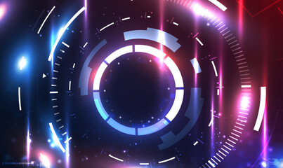 Sticker - Futuristic circle portal, teleport, hologram, display, stage technology with light effect. Sci-fi digital hi-tech futuristic technology for showcase. Cyberpunk style. Digital HUD GUI UI. Tech Vector.