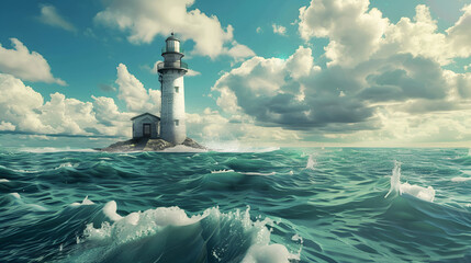 Wall Mural - Lighthouse in the Middle of the Ocean Lighthouse on the Island Aspect 16:9 