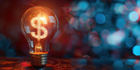 Lightbulb with Dollar Sign Filament Symbolizing Financial Creativity and Copy Area