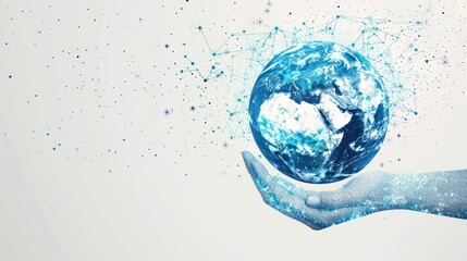 Wall Mural - Digital Hand Holding a Blue Earth