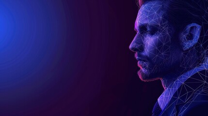 Canvas Print - Digital Portrait of a Man in Blue and Purple Tones