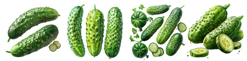 set of cucumbers on transparent background png