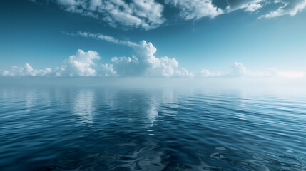 Expansive view of a calm blue ocean meeting the horizon.