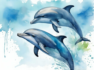 Wall Mural - abstract Silhouette watercolor Cute dolphin