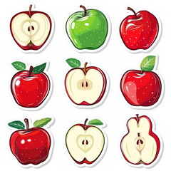 Sticker - Collection sticker of apple, white background, vector illustration