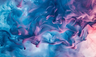 Wall Mural - Swirling Blue and Pink Ink Underwater Abstract Background, Generative AI