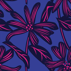 Wall Mural - Blue Botanical Floral Seamless Pattern Design