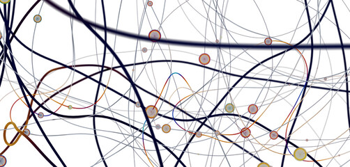Fototapete - Big data visualization. Network connection structure with chaotic distribution of points and lines. 3D rendering.