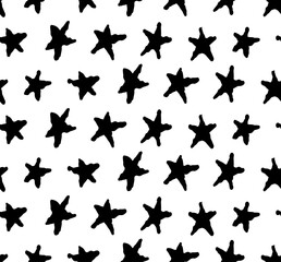 Wall Mural - Hand-Drawn Black and White Star Pattern Vector Illustration - Abstract Star Doodles