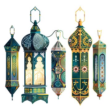 illustration vector Islamic lanterns, minimalist style. isolated white background,