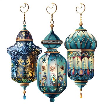 illustration vector Islamic lanterns, minimalist style. isolated white background,
