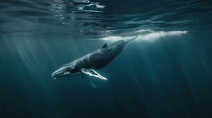 Wall Mural - In the depths of the sea, silence reigns supreme, broken only by the gentle whispers of the currents and the occasional song of a distant whale.