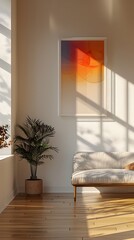 Poster - Sleek Floating Acrylic Frame Mockup in Bright Minimalist Interior