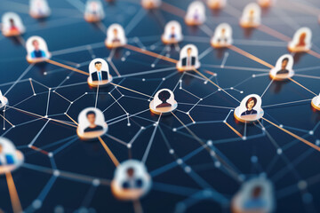 Aufkleber - network of people is shown in a blue background. The people are connected to each other in a web-like pattern. Concept of interconnectedness and community