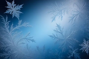 Naklejka na meble Abstract Frost Patterns on Windowpane with Cool Blue Gradient Background