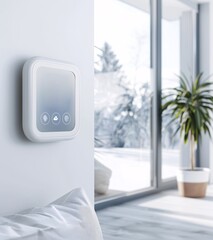 Poster - A sleek and modern commercial for a new smart home thermostat, demonstrating its ease of use and energy-saving features in different rooms and weather conditions