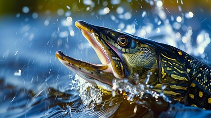 Wall Mural - A large fish is jumping out of the water.