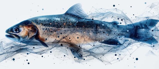 Digital Abstract Salmon in Blue Hues