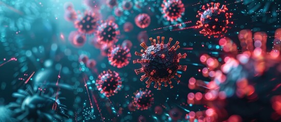 Sticker - High-resolution 3D render of viruses with intricate details and vibrant colors, showcasing microscopic structures in a digital environment.