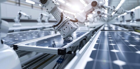Poster - Robotic arms working on a production line in a high-tech manufacturing factory