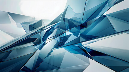 Poster - Mesmerizing minimalist geometric abstract digital painting composition featuring sharp angular forms in striking azure hues showcasing a sleek calculated