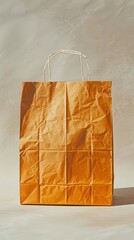 Wall Mural - A crumpled brown paper bag with handles stands upright against a neutral background.