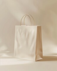 Wall Mural - A simple, empty white paper bag with handles, set against a soft, neutral light background.