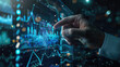 © CHAWA GEN - Futuristic Business Growth Concept - Businessman's Hand Activating Blue Arrow and Stock Market Graph on Virtual Screen