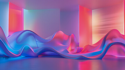 Poster - Mesmerizing abstract digital artwork featuring intense neon infused color fields in a dynamic overlapping design on a clean matte white surface creating a refined