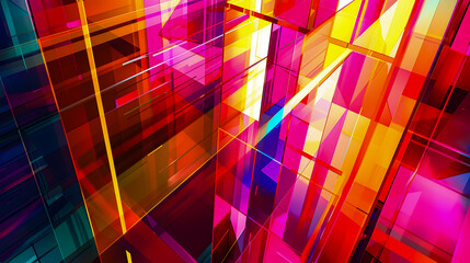 Poster - Mesmerizing chromatic neon abstraction with dynamic modular architectural compositions shimmering prismatic reflections and mesmerizing digital in a modernist Bauhaus inspired aesthetic