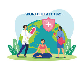 Wall Mural - Healthcare and life insurance concept. World health day. Healthy eating. Life balance. flat vector modern illustration