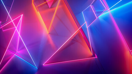 Poster - Mesmerizing neon colored abstract geometric backdrop featuring fluid overlapping triangles and lines creating a dynamic and vibrant retro futuristic visual experience  This clean contemporary