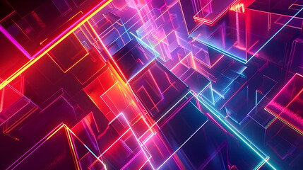 Poster - Mesmerizing avant garde geometric artwork featuring a captivating composition of radiant neon lines and intricate angular patterns creating a luxurious futuristic