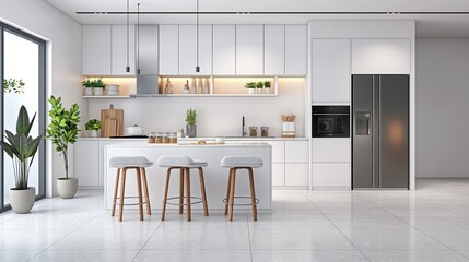Wall Mural - A Modern Minimalist Kitchen With Visually Appealing Furnishings.